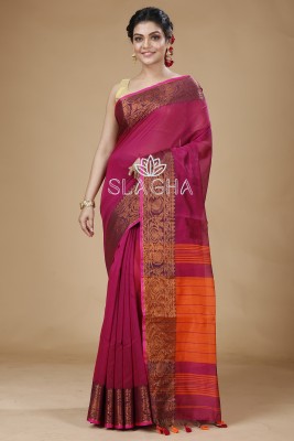 SLAGHA Woven, Embellished, Self Design Assam Silk Handloom Cotton Silk Saree(Pink, Orange)