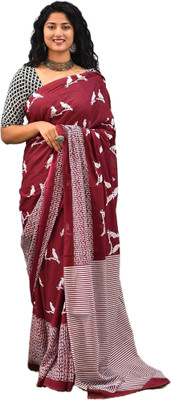 SITA MAHALAKSHMI FASHION Printed Handloom Cotton Blend Saree(Maroon)