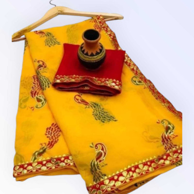 majisasaree Printed Bollywood Georgette Saree(Yellow)