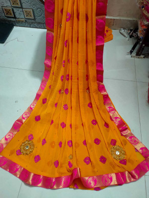 NeeLKANTH ENTERPRISE Checkered, Blocked Printed, Hand Painted, Self Design, Color Block Bandhani Chiffon Saree(Yellow)