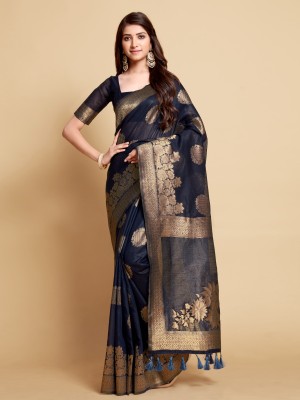 ishika fab Embroidered, Woven Bollywood Linen Saree(Dark Blue)