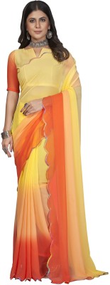 Julee Solid/Plain Bollywood Georgette Saree(Orange)