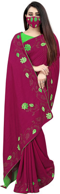 pUNYATHA CREATION Embroidered Chanderi Art Silk Saree(Maroon)