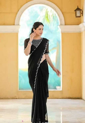 YanviEnterprise Self Design Bollywood Georgette Saree(Black)