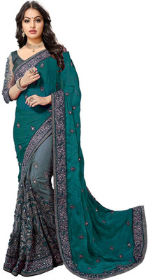 Semizoxis Embroidered, Embellished Bollywood Net, Art Silk Saree(Multicolor, Grey)