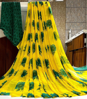 Fancy Fab Printed Daily Wear Chiffon Saree(Dark Green)