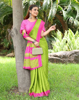 YASHIKA Self Design, Printed Bollywood Tussar Silk Saree(Light Green, Pink)