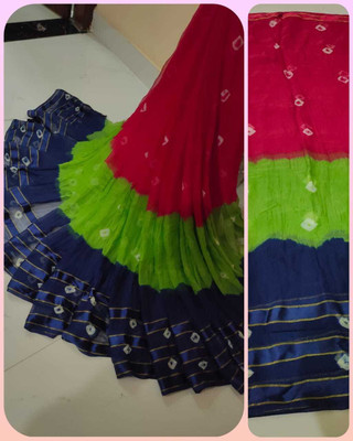 Neelkanth Ent Printed, Color Block, Digital Print, Embroidered Leheria Chiffon Saree(Multicolor)