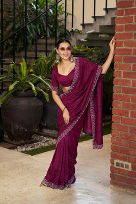 SAII CREATION Embellished Bollywood Silk Blend Saree(Purple)