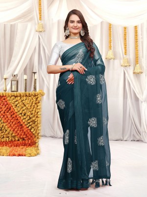 Bansidhar Fabrics Embroidered Daily Wear Chiffon Saree(Green)