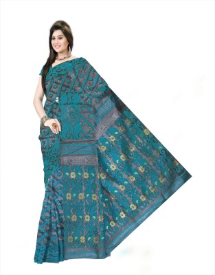 Pradip Fabrics Applique Handloom Cotton Silk Saree(Dark Blue)