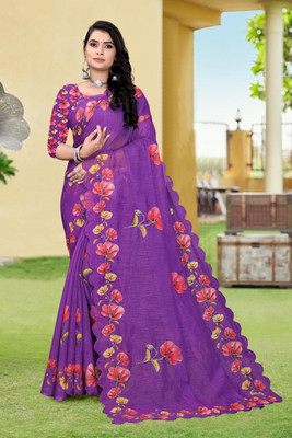supalee tex Digital Print Bollywood Linen Saree(Purple)