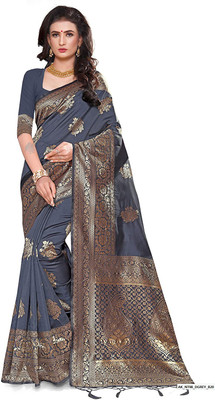 panchaamrit Woven, Solid/Plain Banarasi Silk Blend, Art Silk Saree(Grey)
