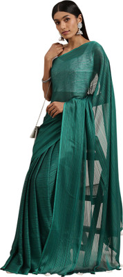 Akhilam Solid/Plain Bollywood Georgette Saree(Dark Green)