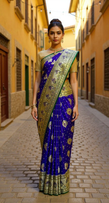 sijilieen Woven Banarasi Pure Silk Saree(Blue)