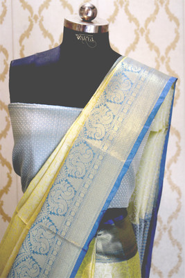 THE VARYA FASHION Embroidered Banarasi Art Silk Saree(Multicolor, Yellow, Blue)