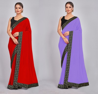 CastilloFab Embroidered Daily Wear Georgette Saree(Pack of 2, Red, Pink)
