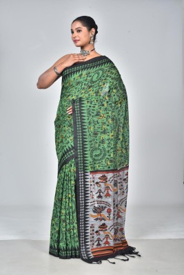 NAMITASAREES Printed Handloom Pure Cotton Saree(Green)