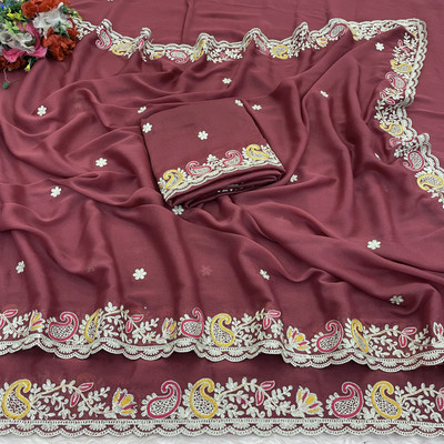 Ethina Fashion Embroidered Bollywood Silk Blend Saree(Pink)