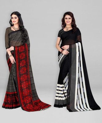 Leelavati Printed Daily Wear Georgette Saree(Pack of 2, Black, Grey)