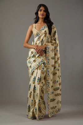 Queenswear Creation Printed Daily Wear Crepe Saree(White)