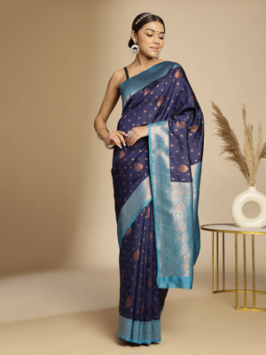 ANOUK Woven Kanjivaram Art Silk Saree(Dark Blue)