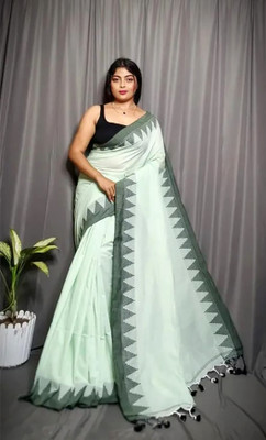 CommonHouseee Temple Border Handloom Pure Cotton Saree(Green)