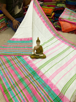 sourav biswas Self Design Handloom Pure Cotton Saree(White)