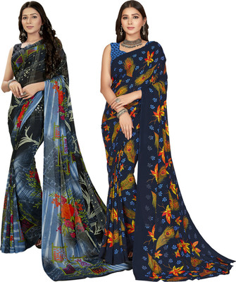 kashvi sarees Printed Daily Wear Georgette Saree(Pack of 2, Multicolor, Grey)
