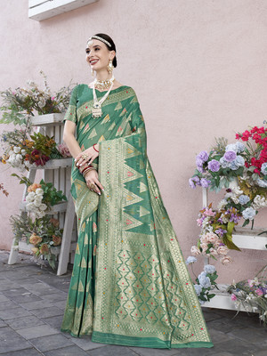 ANOUK Woven Mysore Linen Saree(Green)