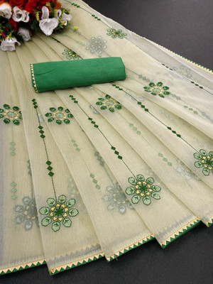 Crystallfashion Self Design Bollywood Organza Saree(Green)