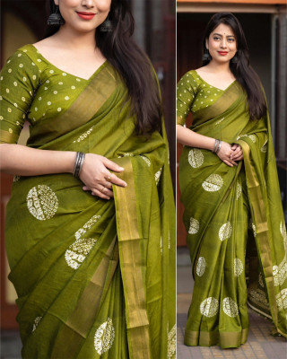 SSHAGUN LIFESTYLE Woven, Self Design, Paisley, Printed Kanjivaram Jacquard, Silk Blend Saree(Green)