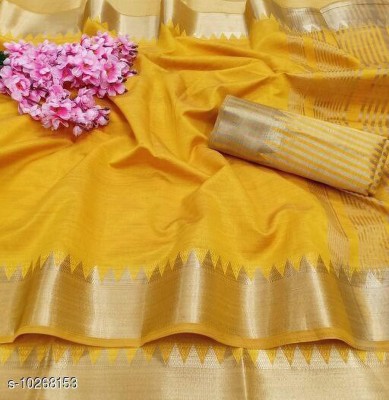 PRIYESHA TEXTILES Self Design Narayanpet Cotton Blend Saree(Yellow)