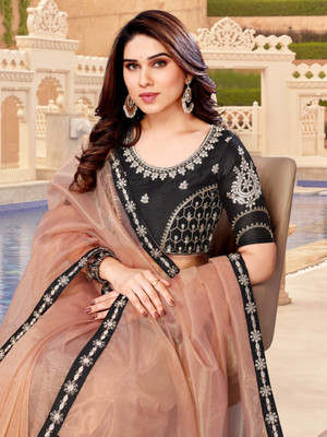 Ashiya Fab Temple Border Kantha Net Saree(Multicolor)