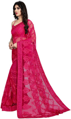 JIVI CLOTHING Solid/Plain Bollywood Net Saree(Pink)