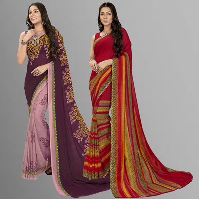 Anand Sarees Printed Daily Wear Georgette Saree(Pack of 2, Purple, Red)