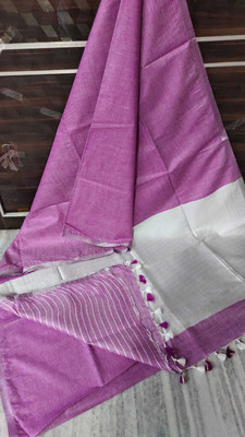 govind handloom Woven Bollywood Handloom Cotton Linen Saree(Magenta)