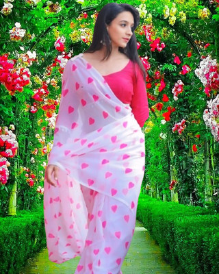 SHOBHTESH Digital Print, Printed, Self Design Daily Wear Georgette Saree(White)
