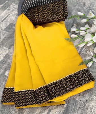 Pochampally Saree Self Design, Embellished, Solid/Plain Daily Wear Georgette Saree(Yellow)