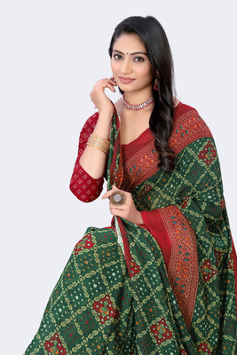 HARIOM FASHION Printed Ikkat Georgette Saree(Green)