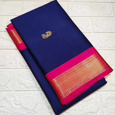 ns collection Self Design Paithani Cotton Silk Saree(Blue)