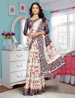 PRTRENDZ Printed Kanjivaram Pure Cotton, Cotton Linen Saree(Multicolor)