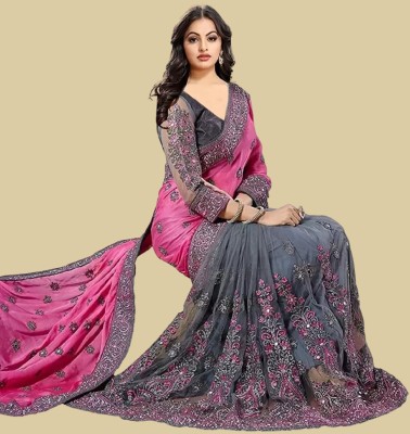 Apnisha Embroidered Bollywood Silk Blend Saree(Pink)