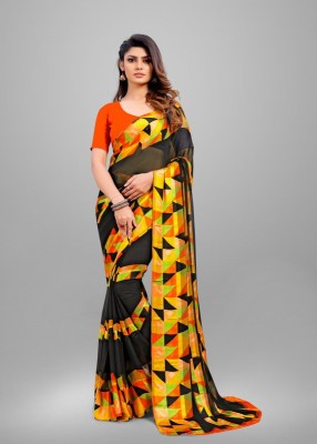 Sitanjali Floral Print Daily Wear Georgette Saree(Yellow)