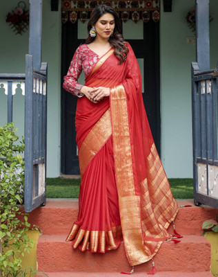 Tasrika Woven Mangalagiri Chiffon, Georgette Saree(Pink)