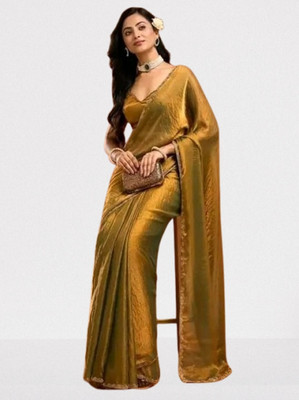 VRUTA FASHION Solid/Plain Bollywood Jimmy choo Saree(Mustard)