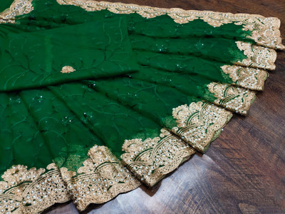 KHRITI FAB Embroidered, Self Design Bollywood Net Saree(Green)
