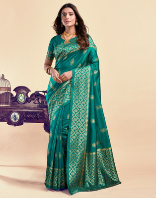 VASTUKALA Woven Kanjivaram Pure Silk, Art Silk Saree(Light Green)