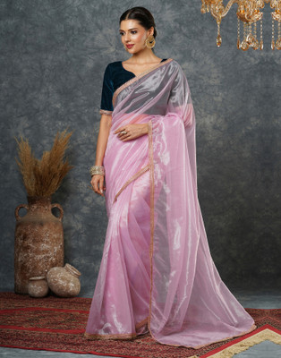 all about you Embellished, Solid/Plain, Dyed Bollywood Net Saree(Pink)
