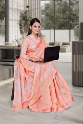 Feminista Self Design, Woven Daily Wear Cotton Silk Saree(Orange)